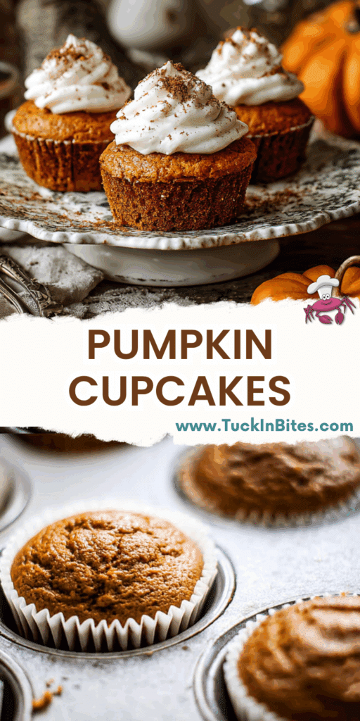 Freshly baked pumpkin cupcakes cooling in muffin tray