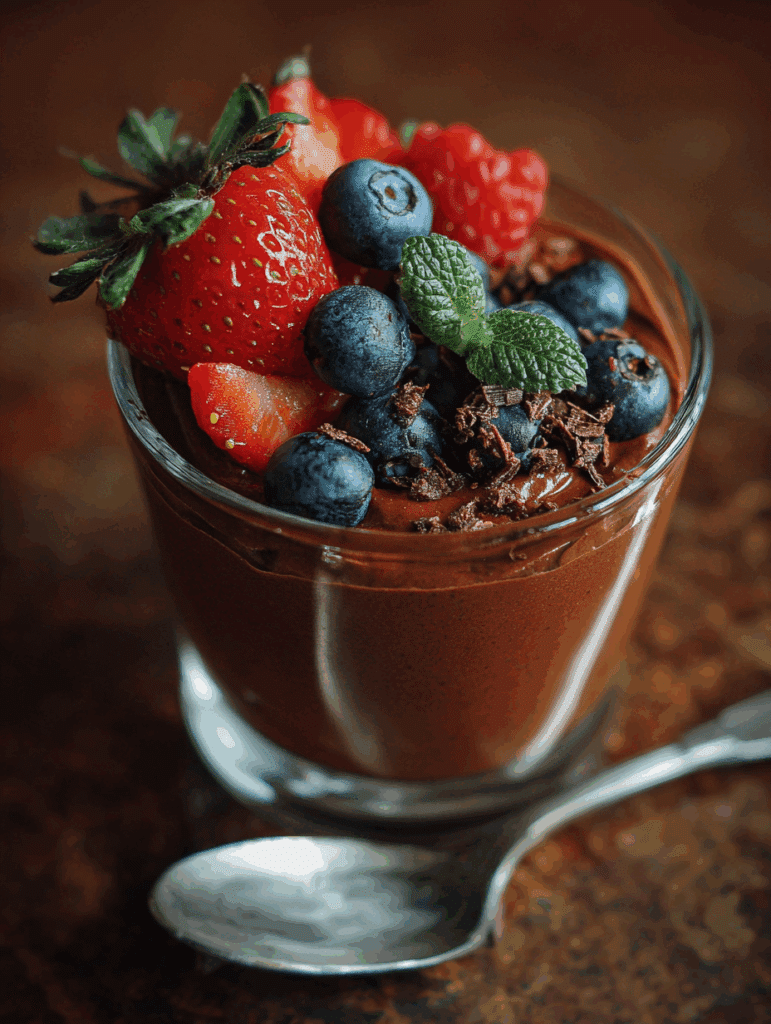 Carnivore chocolate mousse with whipped swirl in a glass dish
