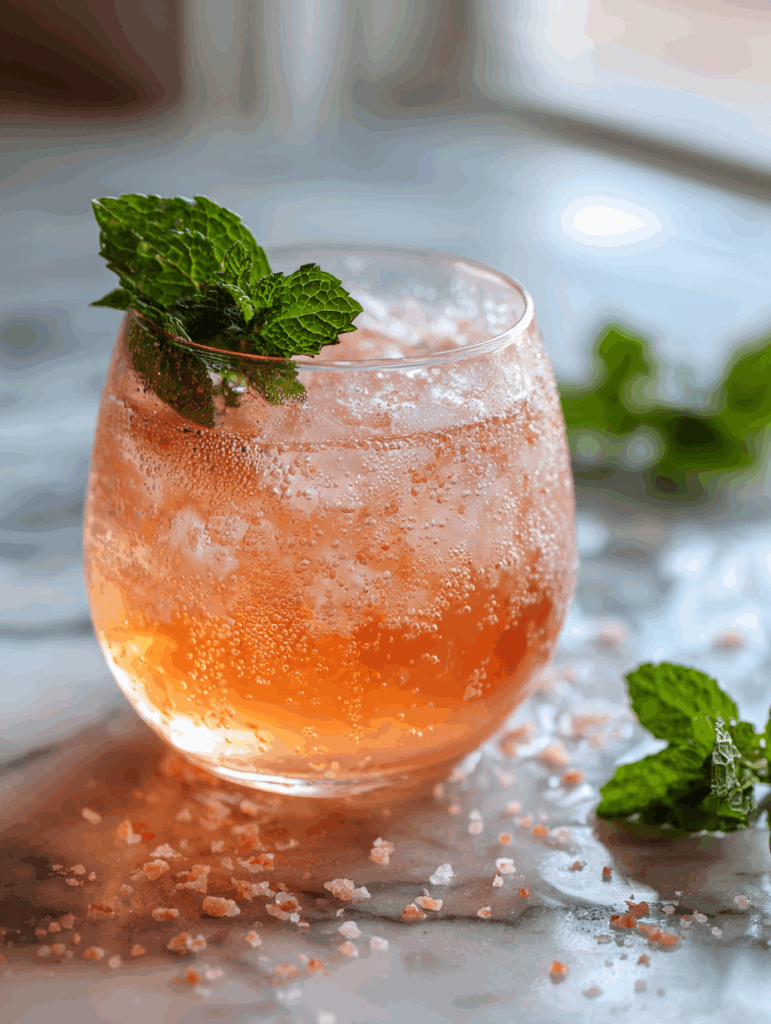 iced pink salt weight loss drink with mint and sparkling water