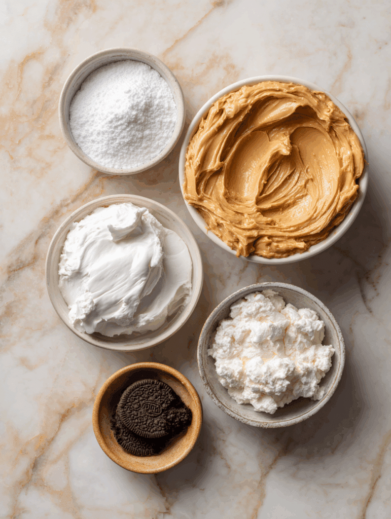 Ingredients for Dolly Parton no-bake dessert on wooden table