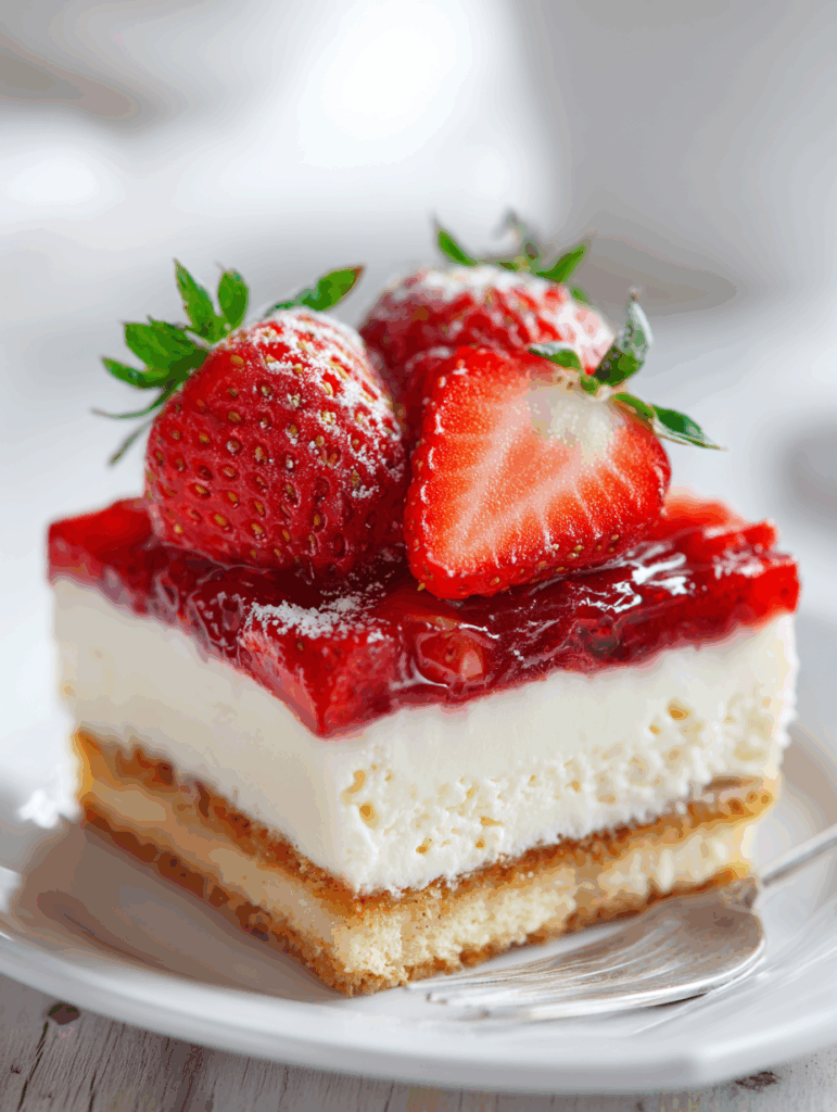 Strawberry cake and cheesecake layered dessert