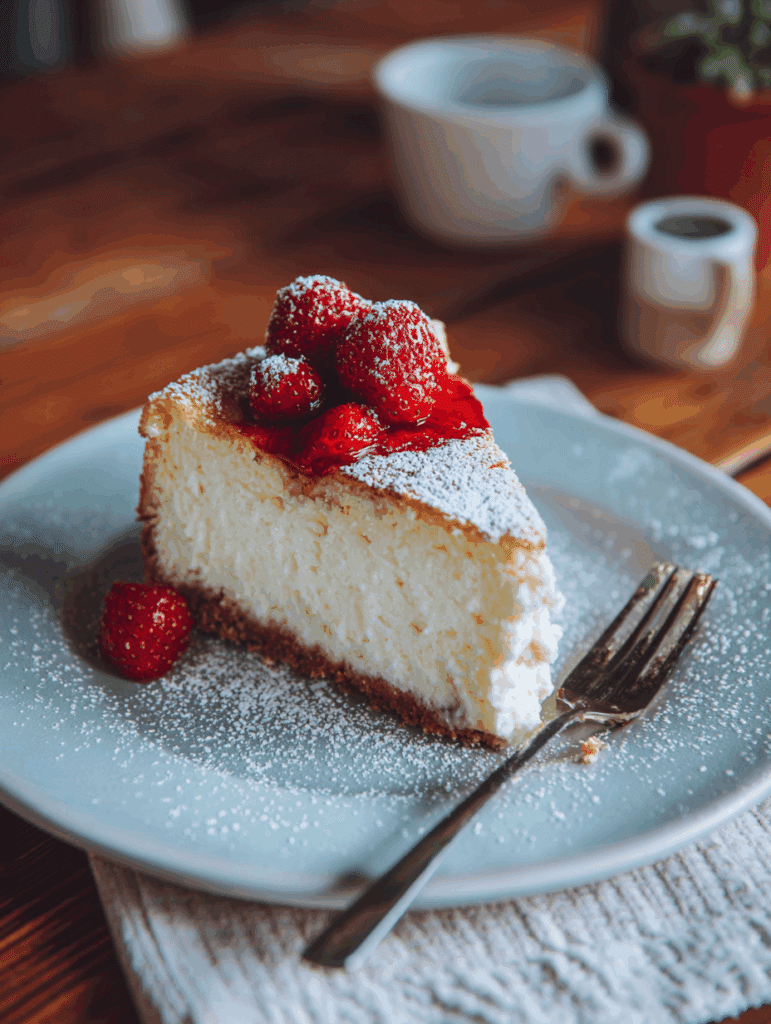 Vegan ricotta cheesecake with berry topping