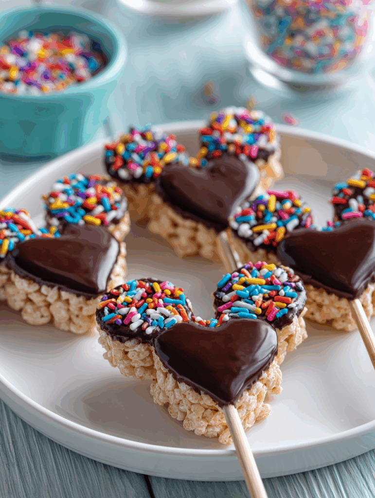 mickey shaped marshmallow cereal treats with chocolate and sprinkles