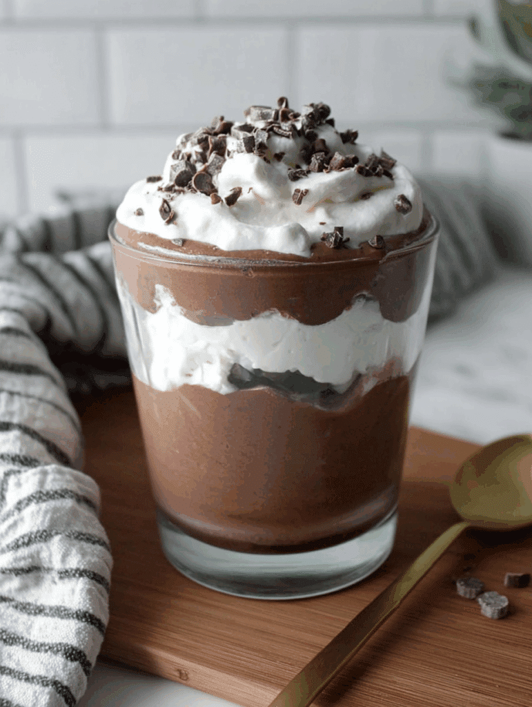 High protein carnivore chocolate mousse with whipped cream topping