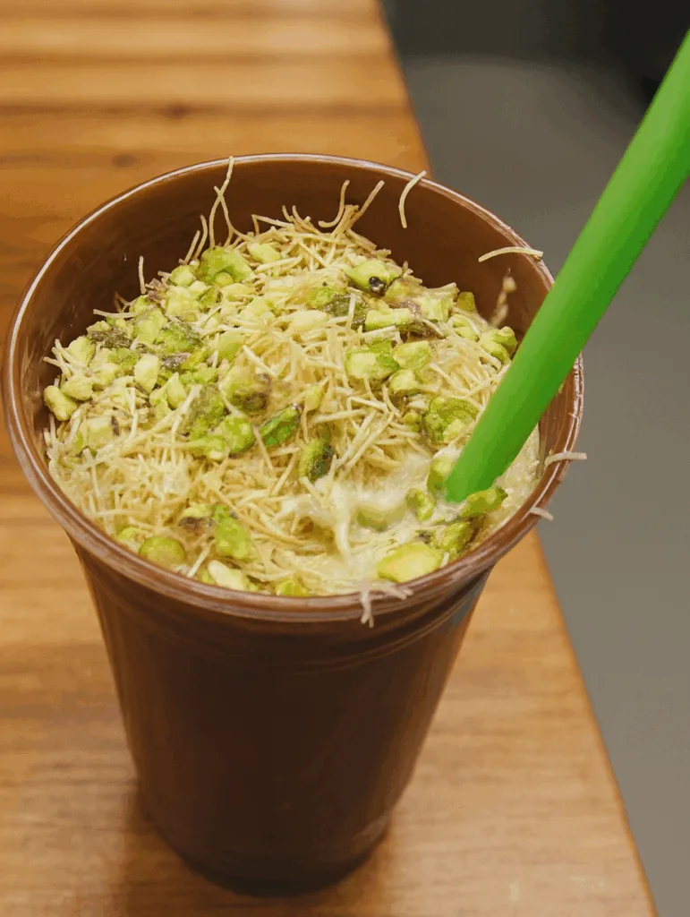 Dubai chocolate milkshake final presentation with pistachios