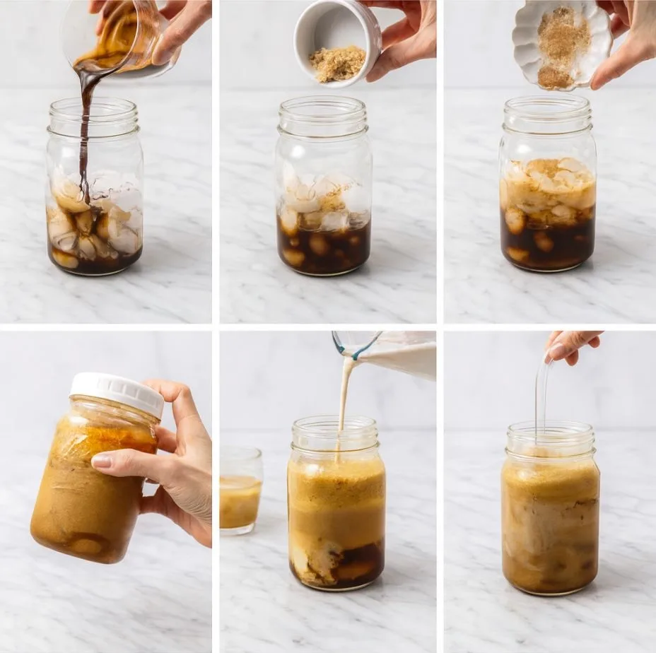 step-by-step making brown sugar shaken espresso in mason jar
