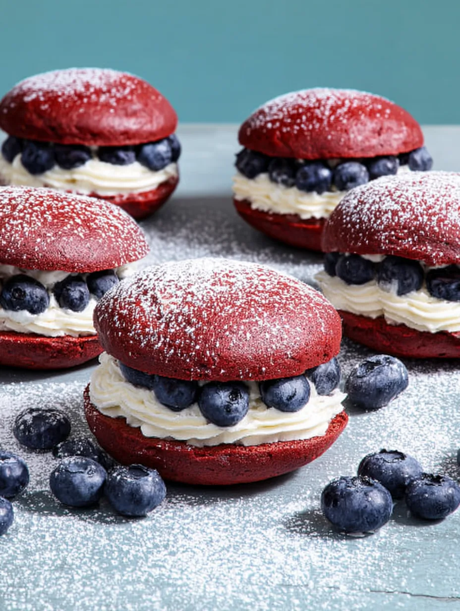 Whoopie pies au velours rouge et aux myrtilles