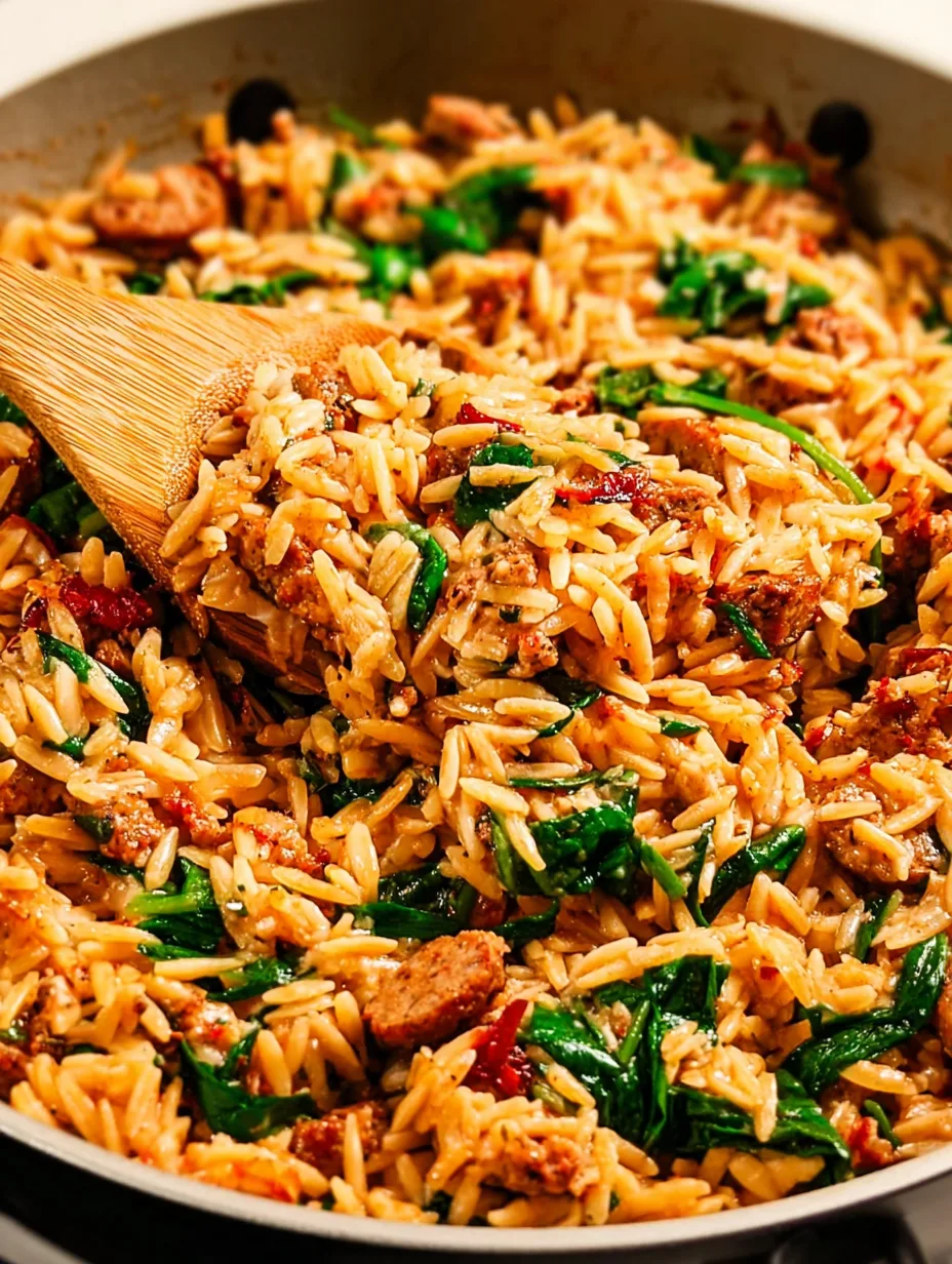 Orzo and Sausage Skillet