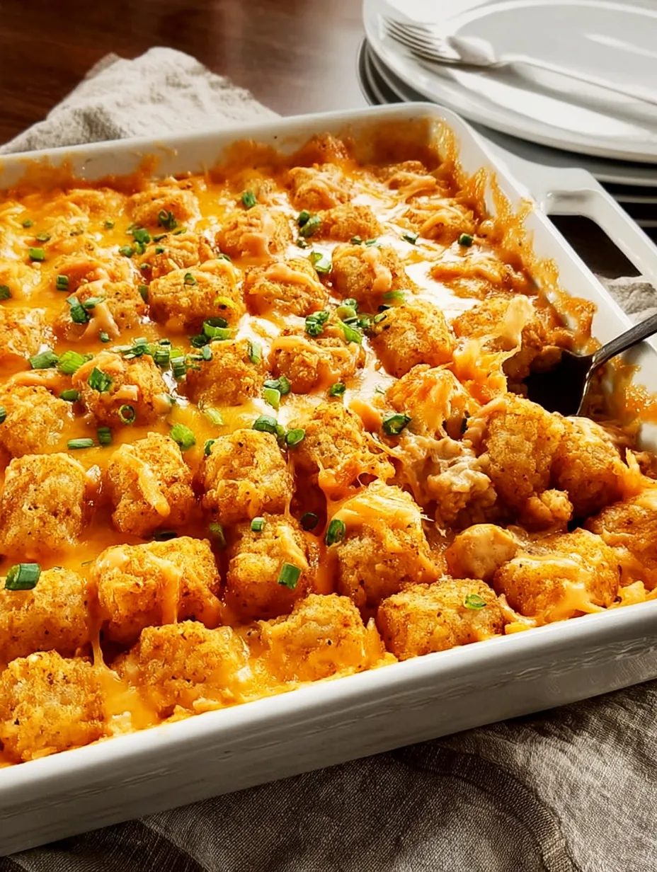 Buffalo Chicken Tater Tot Casserole