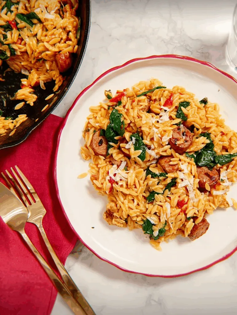 Orzo and Sausage Skillet