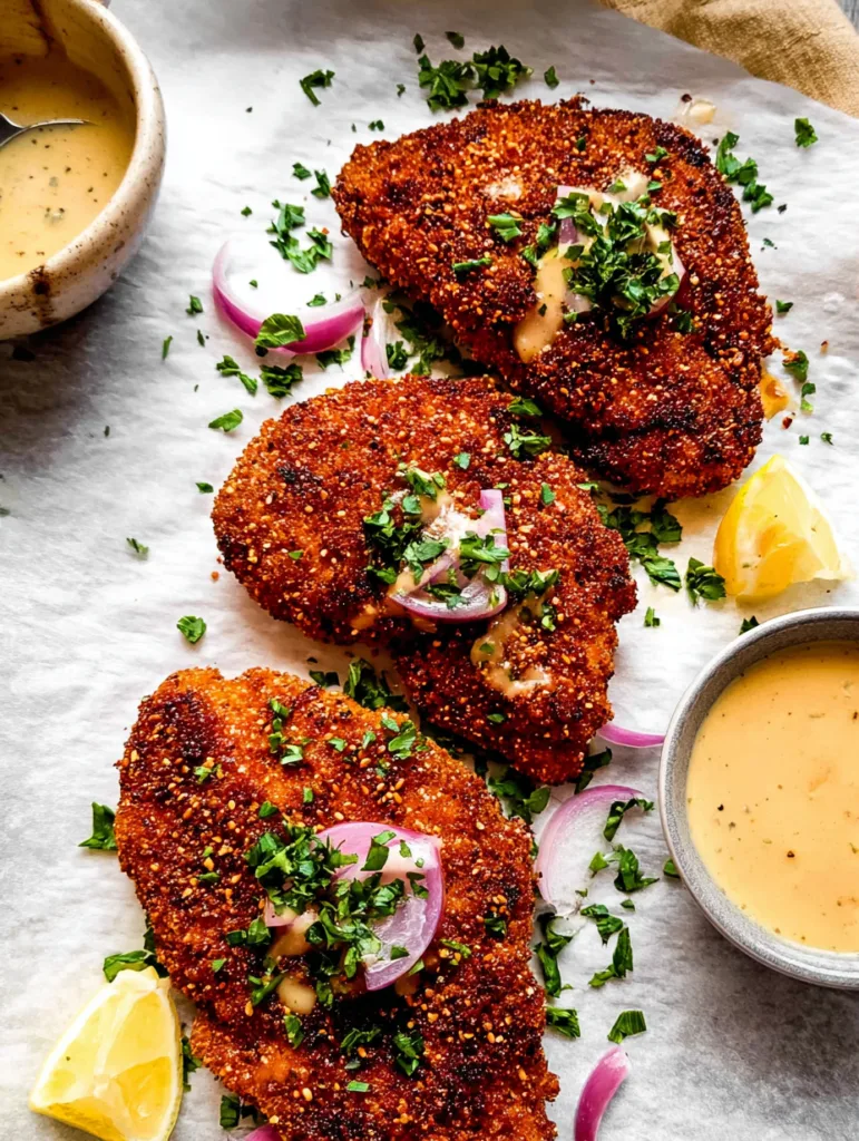 Crispy Pretzel Chicken with Creamy Mustard Cheddar Sauce
