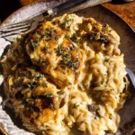 Crockpot Creamy French Onion Chicken and Orzo