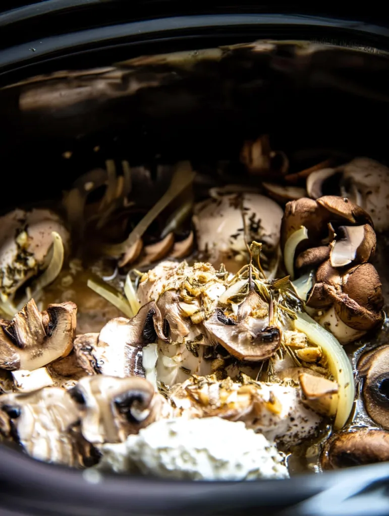 Crockpot Creamy French Onion Chicken and Orzo
