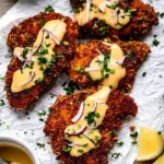 Crispy Pretzel Chicken with Creamy Mustard Cheddar Sauce
