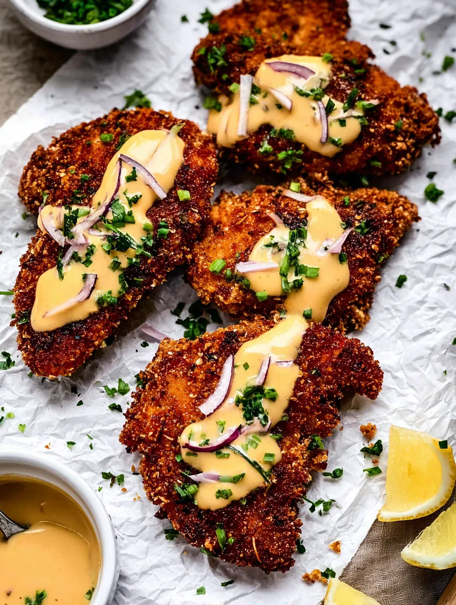 Crispy Pretzel Chicken with Creamy Mustard Cheddar Sauce