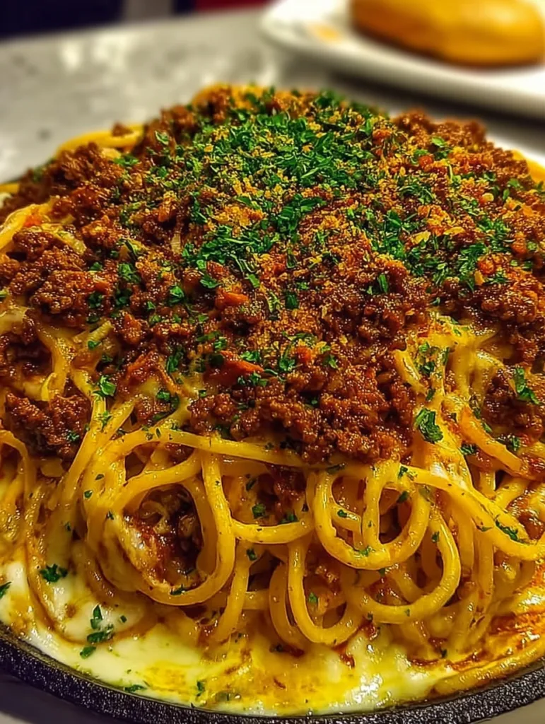Cajun Beef Spaghetti in Creamy Three-Cheese Parmesan Sauce