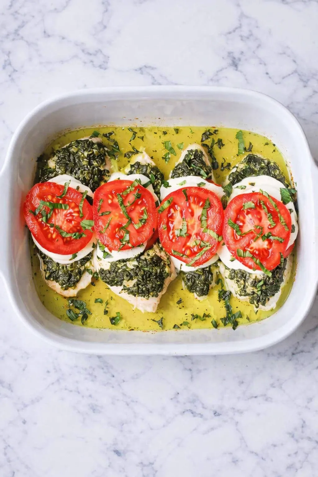 Simple Pesto Chicken & Tomato Bake