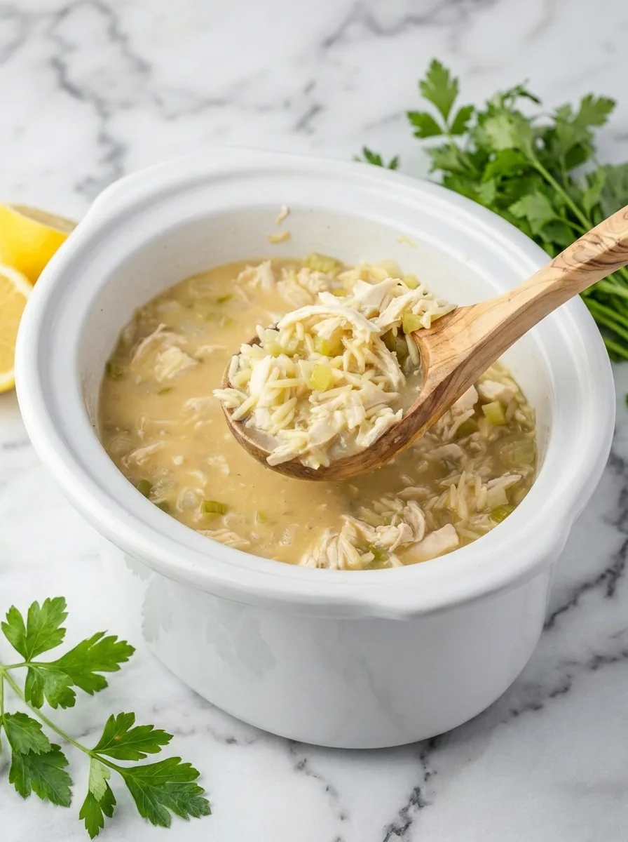 Slow Cooker Greek Lemon Chicken Soup
