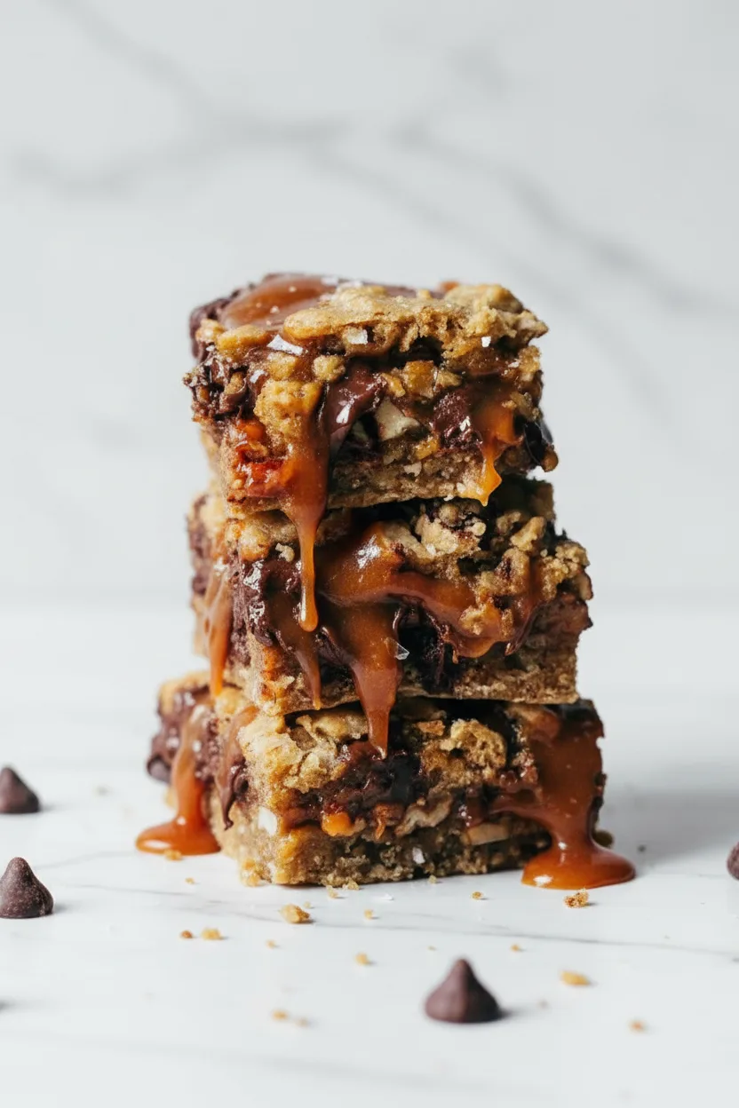 Salted Caramel Chocolate Chip Oat Cookie Bars