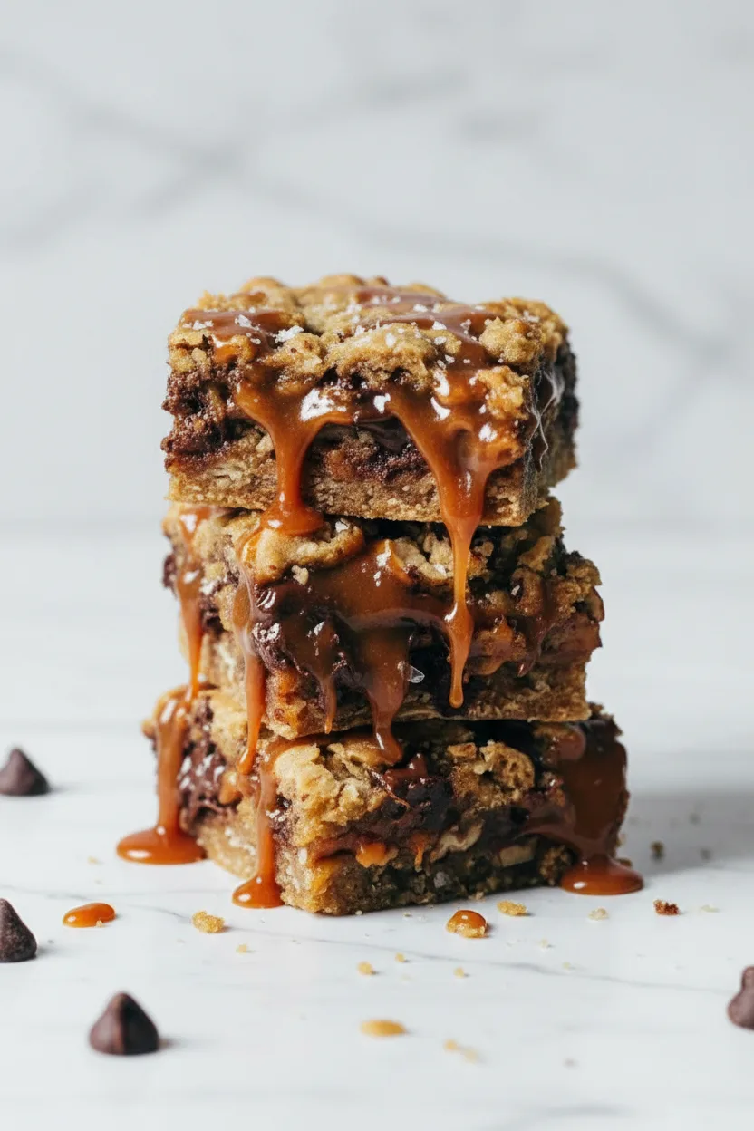 Salted Caramel Chocolate Chip Oat Cookie Bars