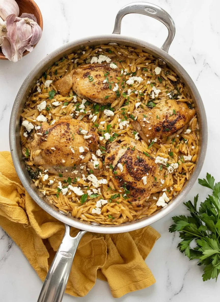 Lemon Pepper Chicken Orzo Skillet