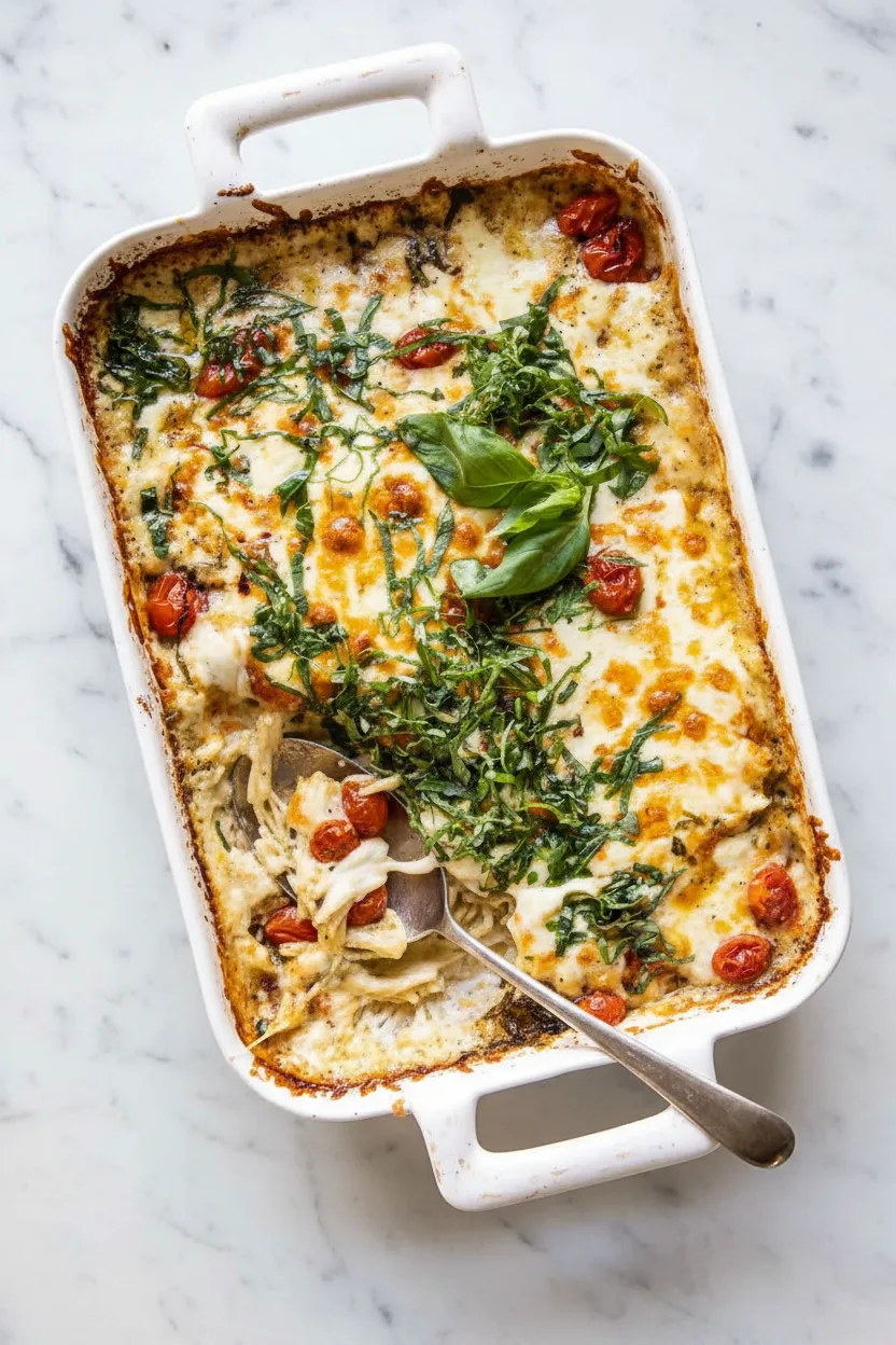 One Pan Caprese Pesto Orzo Bake