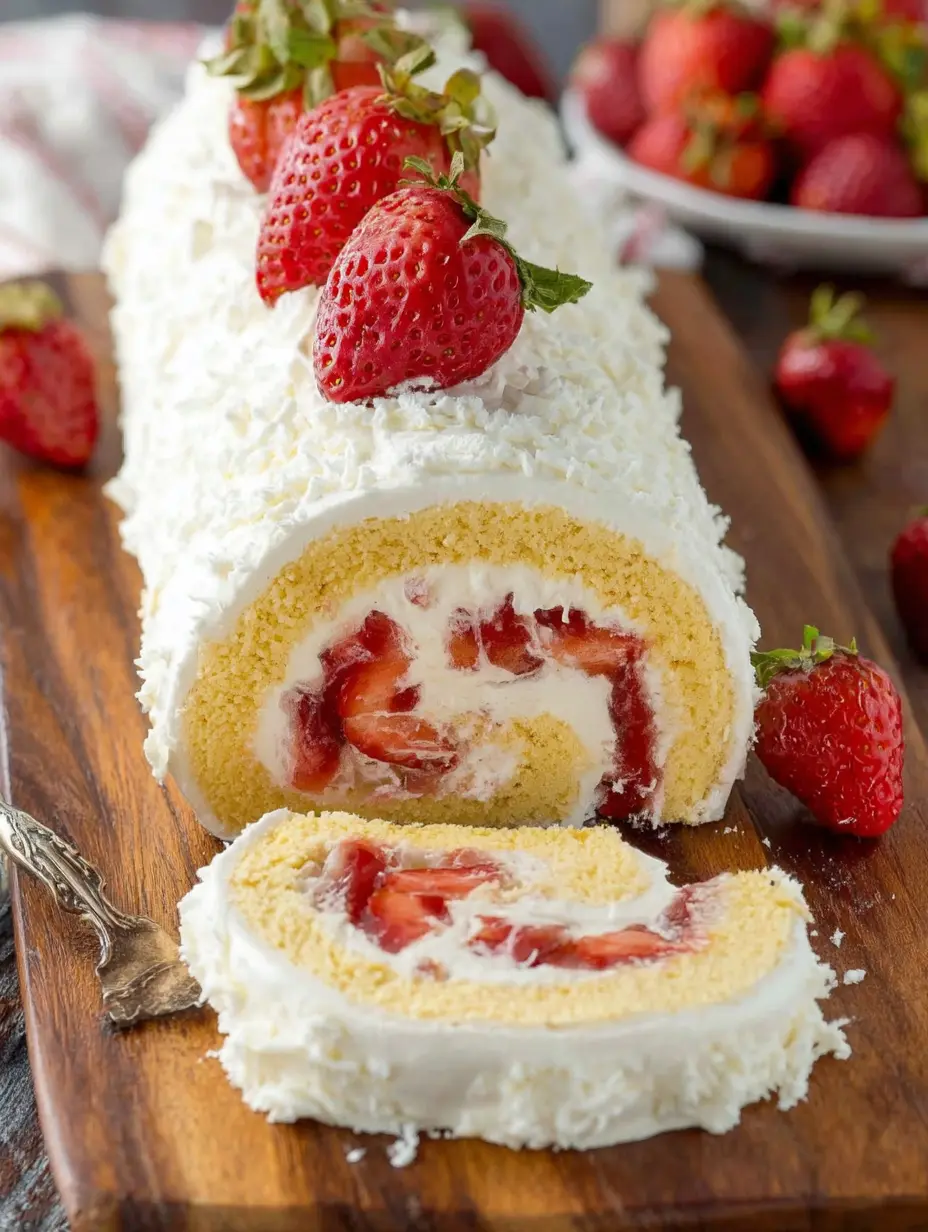 Strawberry Shortcake Cake Roll with Cream Filling