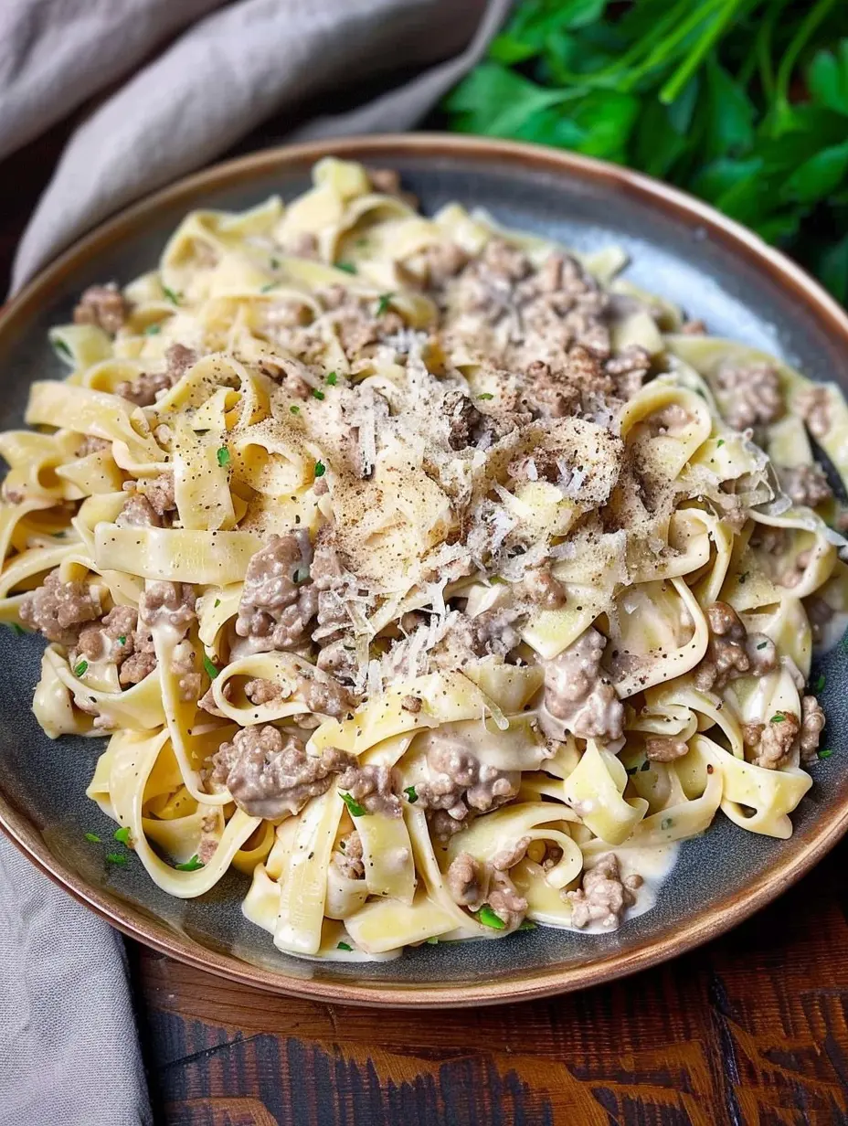 Ground Beef Alfredo Pasta