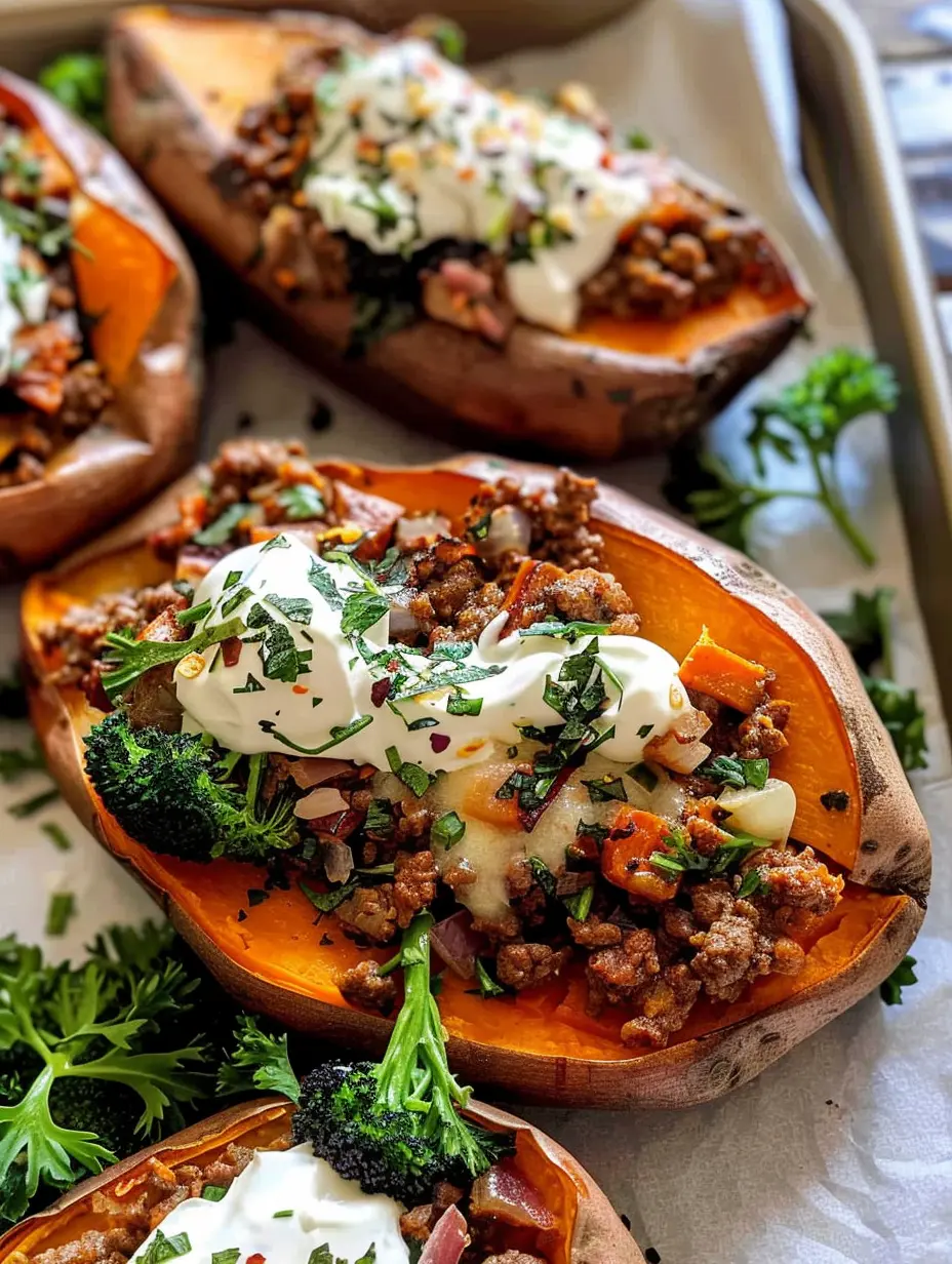 Ground Beef Stuffed Sweet Potatoes