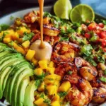 Shrimp and Avocado Bowls with Mango Salsa & Lime-Chili Sauce