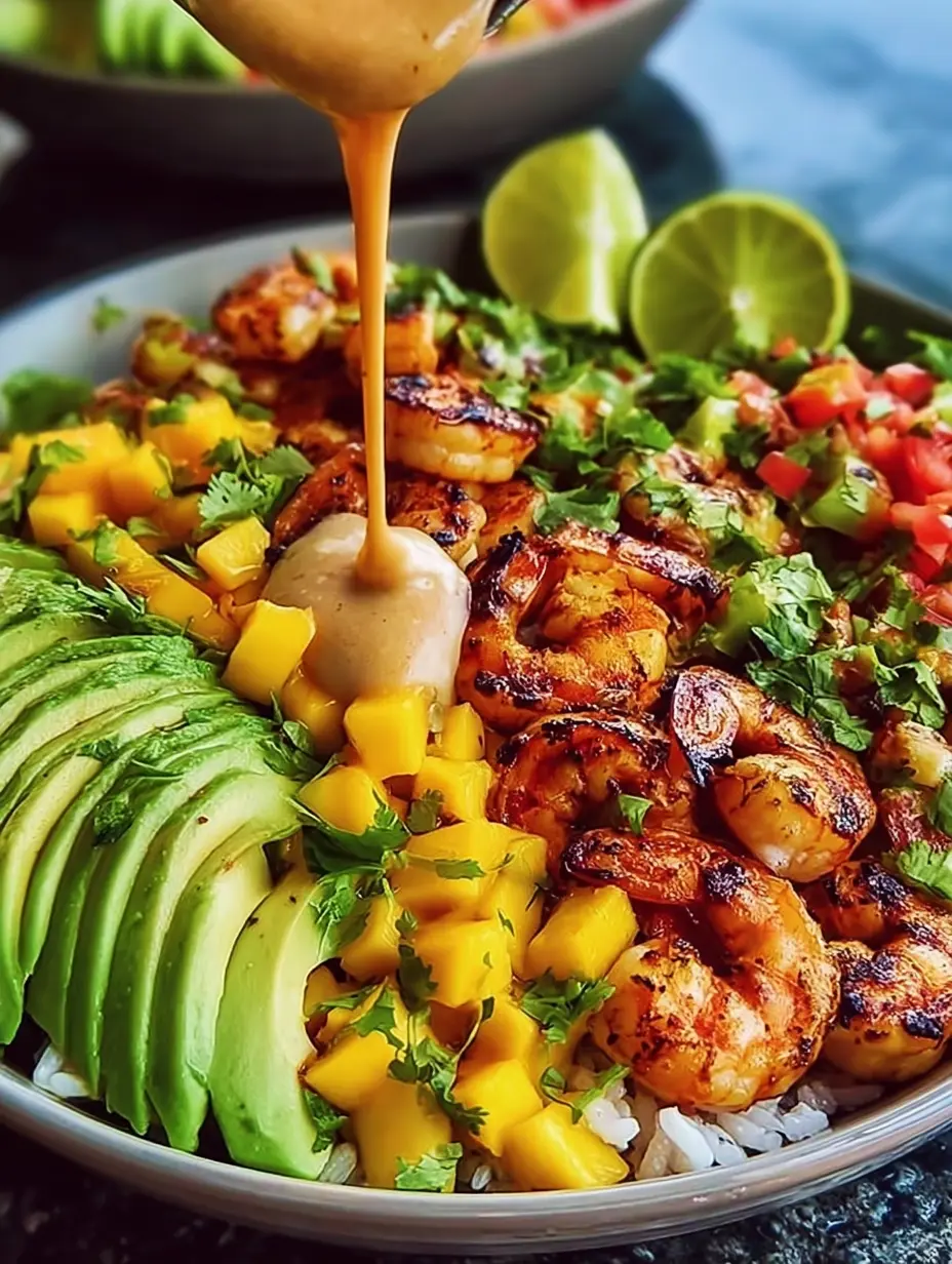 Shrimp and Avocado Bowls with Mango Salsa & Lime-Chili Sauce
