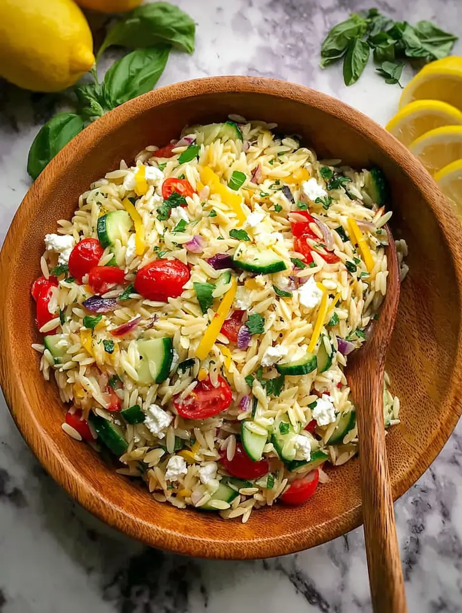Tangy Lemon Orzo Salad With Feta